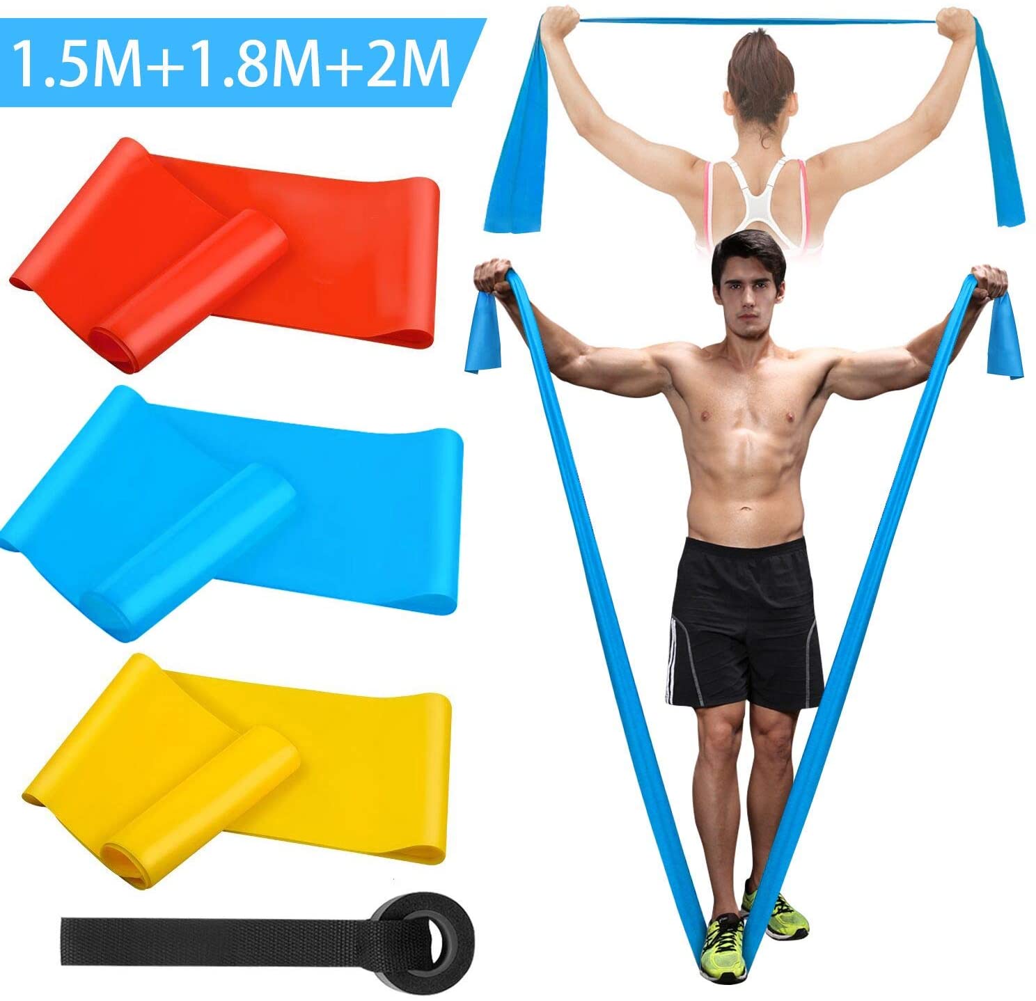 Pilates Yoga Board - Bandas Elasticas Fitness, 3 Piezas 1.5M/1.8M/2.0M
